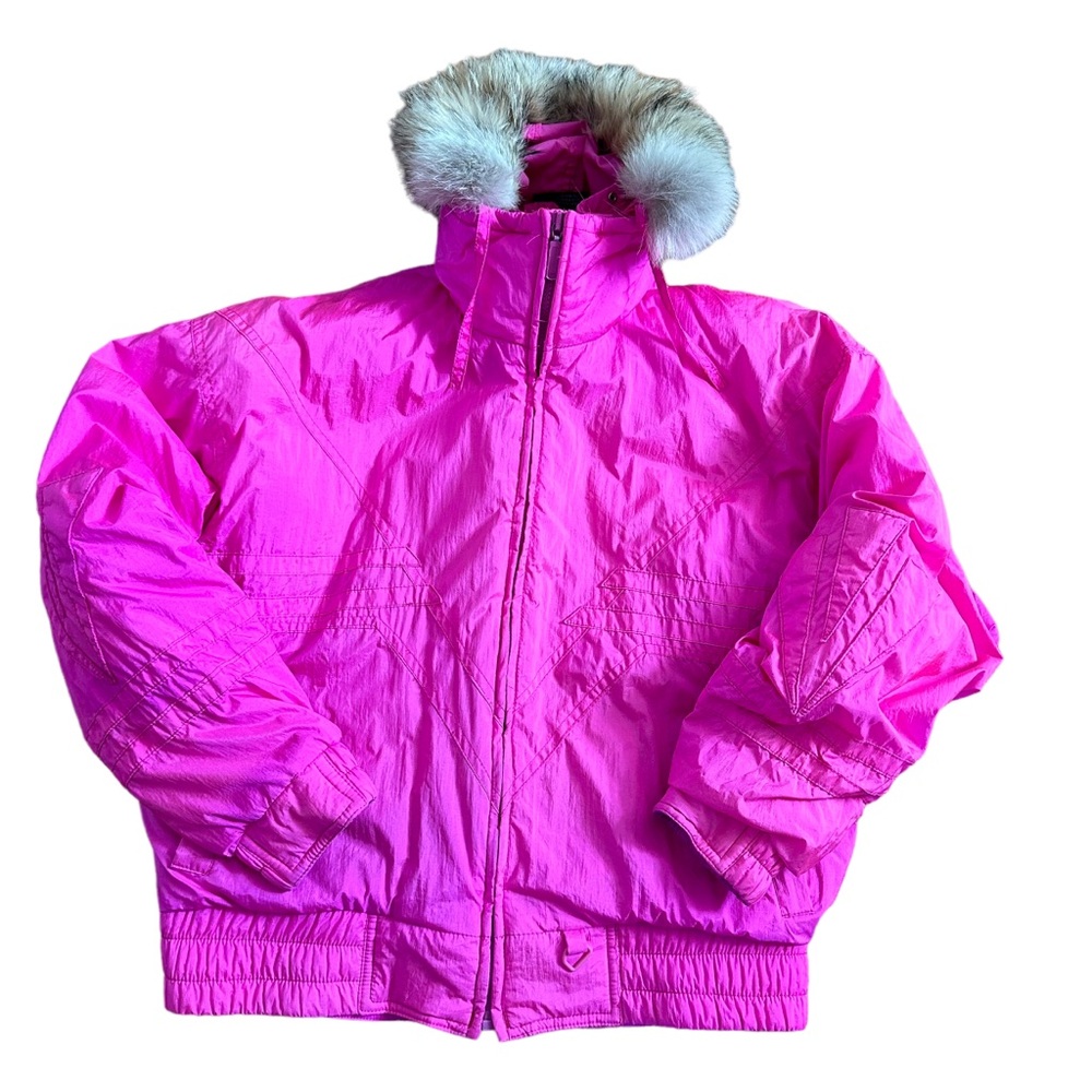 Women's Pink Ski Jacket with Faux Fur Trim